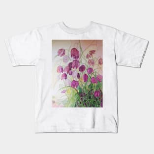 Purple pink fritillary flowers watercolour painting Kids T-Shirt